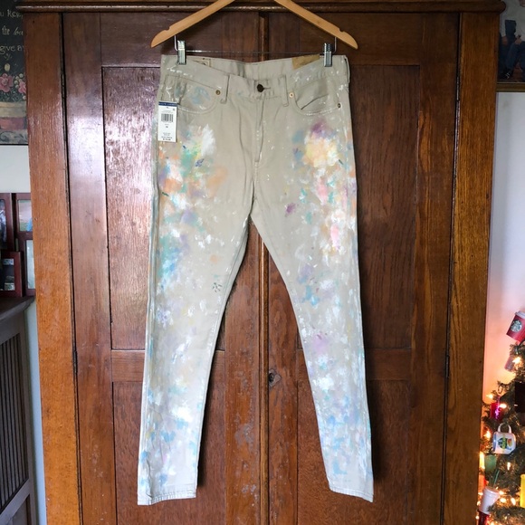 Polo Ralph Lauren Denim - Polo Ralph Lauren Astor Boyfriend Jeans Khaki Paint Splatter Size 28 Women’s